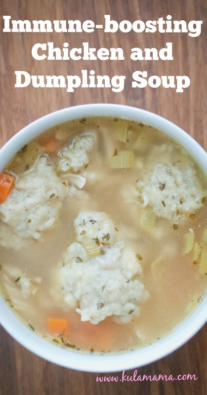 chicken and dumpling soup for cold and flu season from www.kulamama.com Made with homemade bone broth